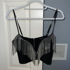 Rhinestone Plunge Crop Tank Top